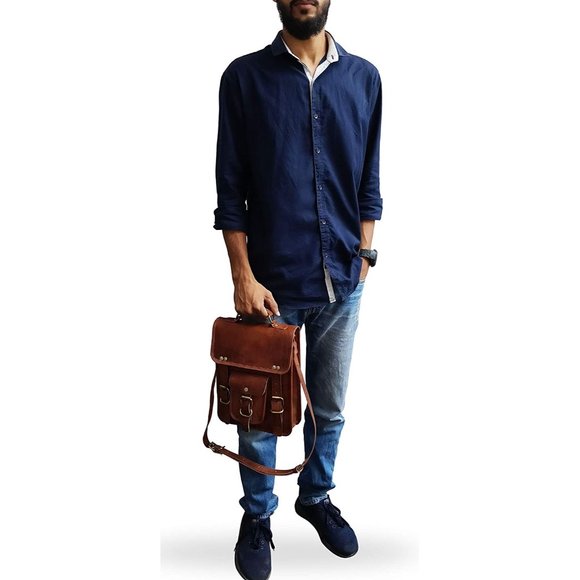 Top Grain Goat Leather vintage satchel - messenger bag - shoulder bag cross body - Picture 6 of 6